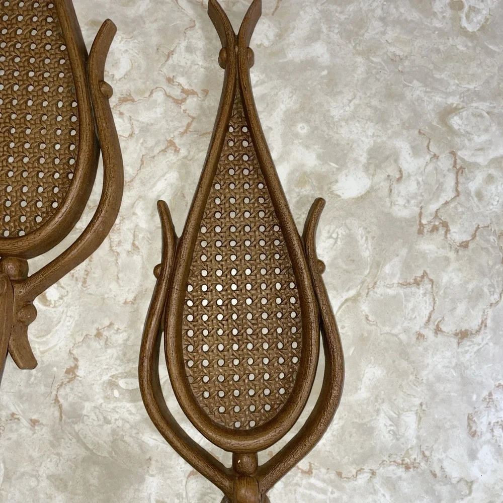 Vintage MCM teardrop shaped Homco wall faux‎ wicker wall sconces candle holders